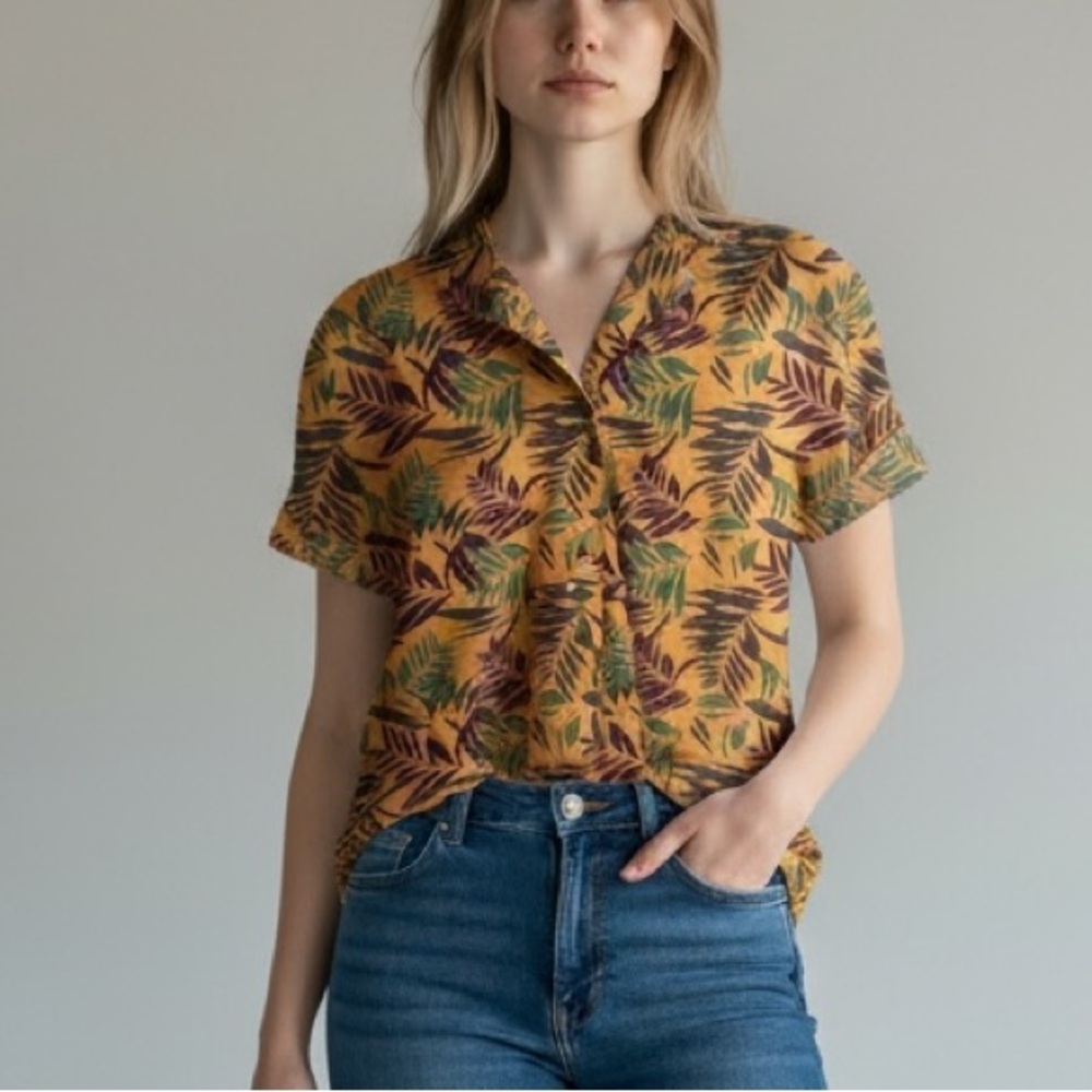 Duluth - Printmaker Lightweight Short Sleeve Leaf Plant Popover Shirt - XXL